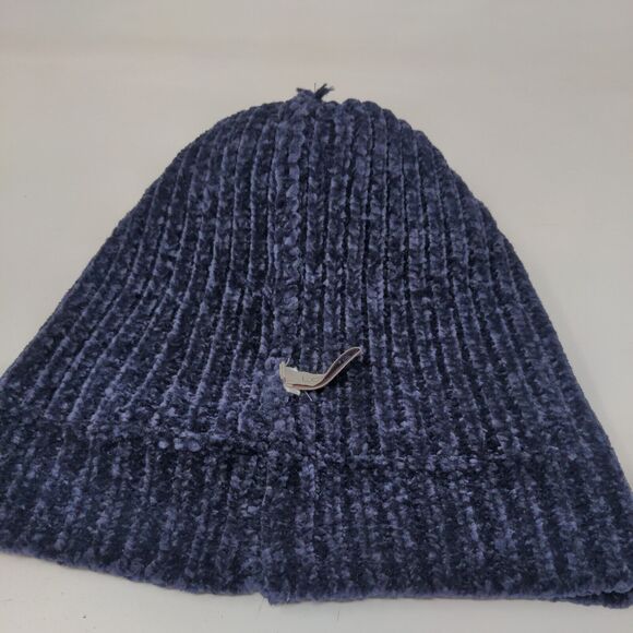 LOFT Beanie Hat Blue One Size Stretch Ribbed Knit Pom Pom Fleece Blank - Picture 6 of 9